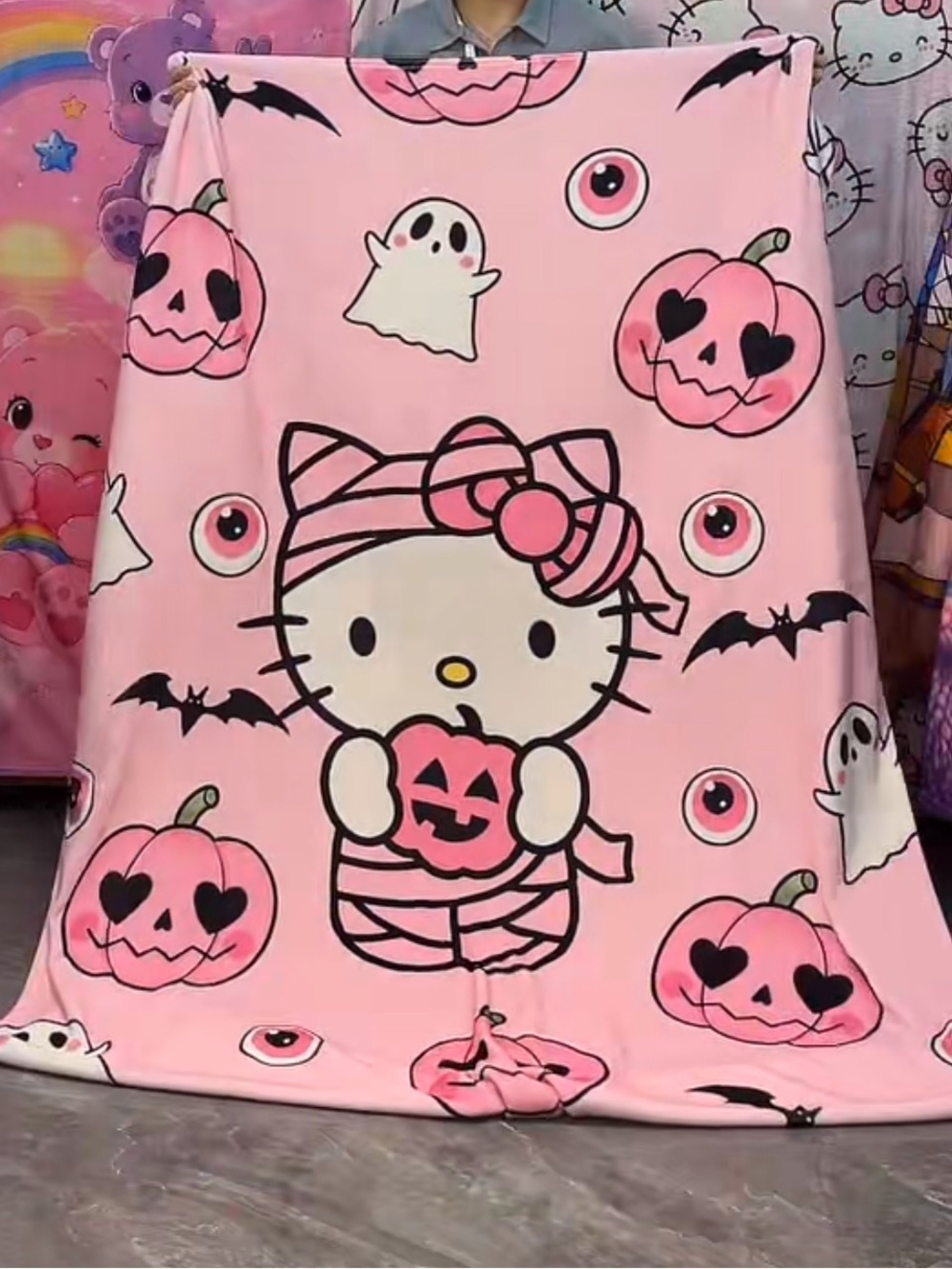 Hello Kitty Pink Halloween Mummy Costume Blanket with Pumpkin & Ghost Prints